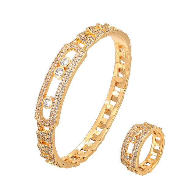 Wholesale Fashion Jewelry Set Hollow Zircon Bangle Bracelet Rings Accessories for Women