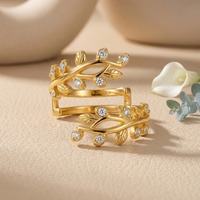 Bague Trèfle à Quatre Feuilles en Argent Sterling 925 Plaqué Or 18K, Design Vigne Ajustable avec Zircon Scintillant, Inspiration Naturelle, Vente en Gros