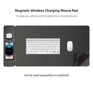 แผ่นรองเมาส์คีย์บอร์ดขนาดใหญ่แบบกันน้ำ แผ่นรองชาร์จไร้สายสองชั้น ทำจากหนัง PU และผ้าสักหลาดกันลื่น แผงแม่เหล็กถอดออกได้ - Product Image 2
