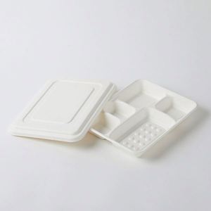 Boîte en papier blanc biodégradable et écologique en bagasse de canne à sucre, jetable, avec 4/5/6 compartiments, pour aliments - Product Image 4