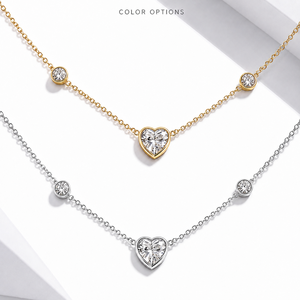 Collier Cœur en Zircon Acier Inoxydable Plaqué Or 14K sous Vide avec Accents Ronds Sertis, Chaîne de 45cm, Tons Or et Argent - Product Image 1
