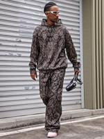 Ensemble de survêtement surdimensionné pour homme : Sweat à capuche et pantalon de jogging personnalisables, motif serpent, coupe ample, imprimé camouflage numérique