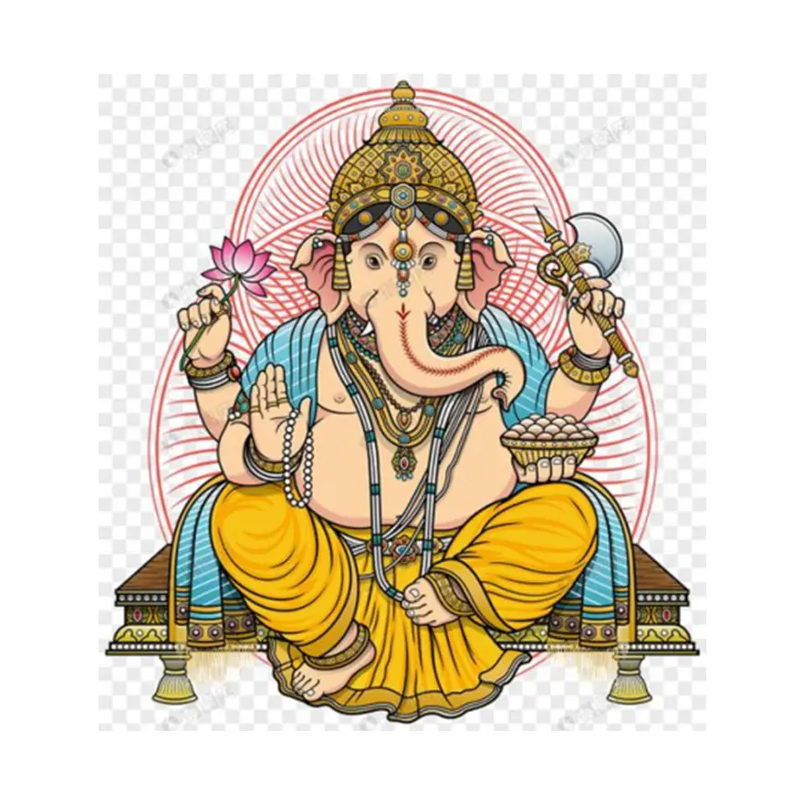 M-R-03 Illustration of ganesha holding axe lotus flower, Ganesha, Indian idol, Hindu theme diamond painting