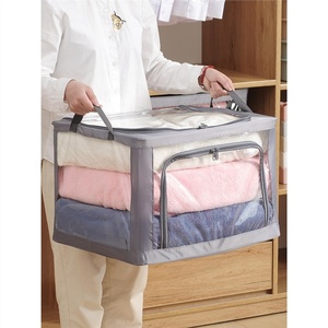 Quần áo lưu trữ thùng với khung kim loại Stackable lưu trữ hộp có thể gập lại với nắp túi lưu trữ vải hộp Tổ chức cửa sổ rõ ràng - Product Image 6
