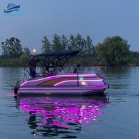 Bateau à pontons en aluminium de style européen, croiseur familial pour la pêche, les excursions et les loisirs, avec auvent Bimini, certifié CE
