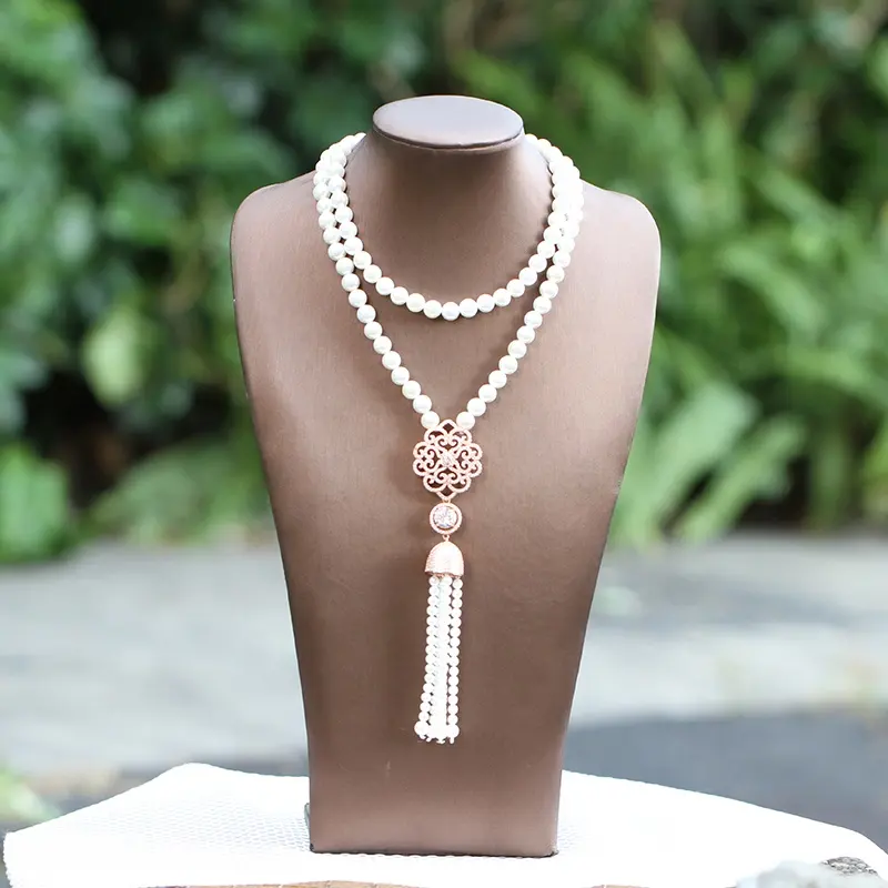 Precious Sweater Chain Shell Pearl Tassel Beads Necklace Pendant