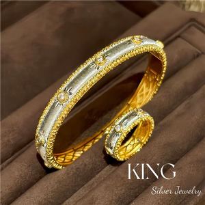เครื่องประดับคิงซิลเวอร์ S925 กำไลข้อมือเงินแท้ชุบทองประดับคริสตัลลายดาวสำหรับผู้หญิงสวมใส่ทุกวัน - Product Image 3