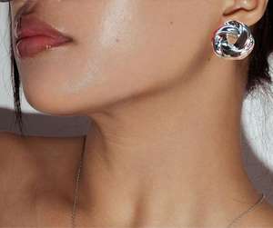 Boucles d'oreilles clous rondes en alliage sans nickel plaqué argent de 1 pouce, faites à la main, finition polie, pour femmes - Product Image 5