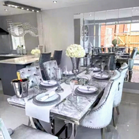 Tables de restaurant et ensembles de 6 chaises de cuisine de luxe modernes, ensemble de table à manger en marbre gris haut de gamme pour la maison