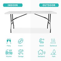 Table de mariage de camping longue en plastique pliable rectangulaire blanche portable à centre étanche à l'humidité pour extérieur de 6 pieds