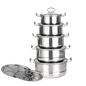 Penjualan Laris Set Peralatan Masak Murah 12 Buah Panci Stainless Steel dengan Steamer 410 Panci Masak Panci Sup Set