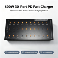 Station de charge USB-C 600W de qualité industrielle, 30 ports USB C PPS, chargeur rapide PD, coque en aluminium, station de charge multi-appareils