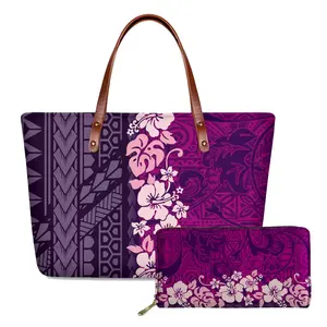 2022 Summer Polynesian Style 2 Pieces Women Tote Bag Handbag Set Beach Bag Ladies 2pcs Set Printed Purse Fast Dispatch Small MOQ