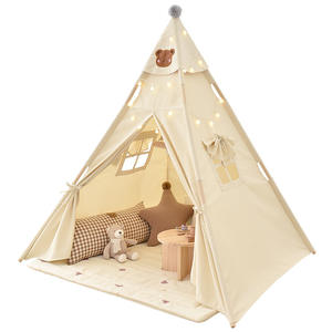 Mignon ours enfants jouer maison doux coton toile indien jouer jouet tentes en bois avec lumière et tapis pour les enfants - Product Image 1