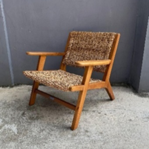 Chaise de relaxation en bois de teck et rotin d'Indonésie, chaise de jardin en feuille de bananier tissée, chaise d'hôtel - Product Image 1