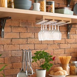 Estante de Bambú para Colgar Copas de Vino, Montado en la Pared, Universal, para Copas Altas, Almacenamiento Debajo del Gabinete, Duradero, para Fiestas - Product Image 1