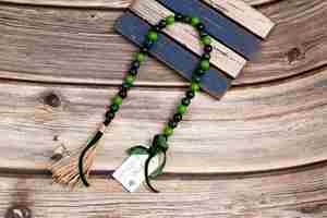 Guirlande de perles en bois à grille avec étiquettes pour décoration de Noël - Product Image 4