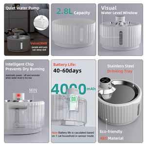 Dispenser air hewan otomatis pintar, mangkuk minum dengan Sensor inframerah, air mancur kucing terbaik, dioperasikan baterai untuk kucing - Product Image 2