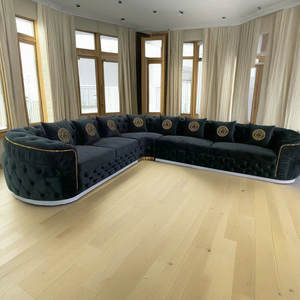 Canapé de Salon noir canapé en tissu de velours rembourré avec décor en acier inoxydable doré pour meubles de maison d'hôtes de salon Villa - Product Image 3