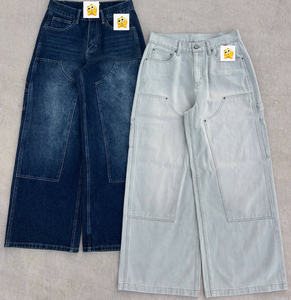 مصنع مخصص عادي فارغة الشارع الشهير ممزق المتعثر فضفاض الركبة مزدوجة قماش الدنيم نجار البضائع الجينز السراويل الرجال - Product Image 1