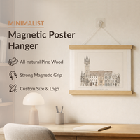 Colgador Magnético Grande para Pósteres de 24, 32, 36 y 40 Pulgadas, Marco Resistente de Madera de Pino Natural para Arte de Pared en Galerías, Cafés y Oficinas