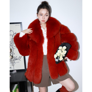 Manteau de fourrure de renard rouge personnalisé veste d'hiver unisexe avec fourrure pour les femmes recadrée grande taille luxe dames longue veste de fourrure véritable - Product Image 2