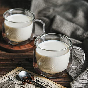 Mug dinding ganda Cappuccino 10oz, Mug kopi Espresso bening kaca terisolasi dengan pegangan - Product Image 4