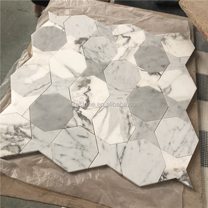 Mosaïque de Pierre Naturelle Rosa Norvegia Cristal Marbre Blanc <span class=keywords><strong>avec</strong></span> Incrustation Moderne en Laiton Jet d'Eau, Plancher Mural de 10mm d'Epaisseur - Product Image 5