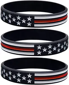 Sainstone Thin Red Line American Flag Bracelets - Power of Faith Silicone Rubber Wristband Band Set for Americanism