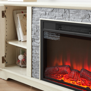 Mueble de TV Moderno para Sala de Estar de 70 Pulgadas con Almacenamiento de 2 Puertas, Chimenea Eléctrica de 23 Pulgadas, Construcción de Vidrio y MDF, Centro de Entretenimiento Funcional y Cálido - Product Image 6