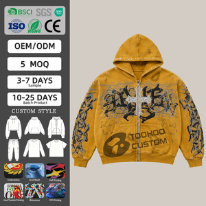 Sudadera con Capucha Personalizada de 500 g/m² Extra Pesada para Hombre, Estilo Urbano, Corte Holgado, Lavado Ácido Vintage, Estampado Puff, Sudadera de Algodón Lisa - Product Image 1
