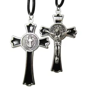 Croce di 3 pollici santo benedetto crocifisso con collana di cuoio