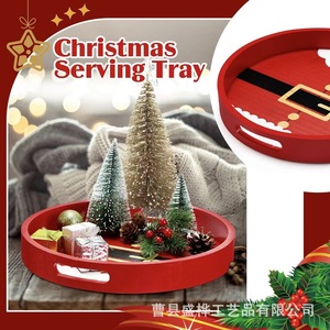 Christmas Santa Design Round Serving Tray <b>Red</b> With <b>Belt</b> Detail For Holiday Dining And Dessert Presentation - Product Image 4