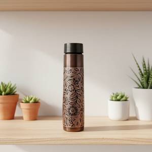 Bouteille en cuivre gravée à la main 1 litre, finition laquée, flacon ayurvédique pour le yoga, vaisselle en cuivre marron de luxe, cadeau pour le bien-être et la forme physique - Product Image 2