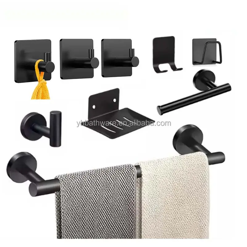 Black bathroom 9 Piece Set Towel Bar paper holder hooks soap dish Hardware Bathroom Accessories Set