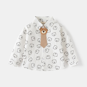 2024 nouvelle collection printemps et automne blanc chemise à manches longues décontractée pour enfants avec cravate robe haut en gros pour garçons et bébés - Product Image 5