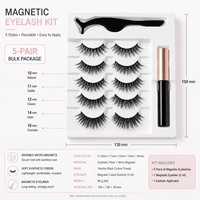 Faux cils faciles à poser, micro-cils magnétiques, 5 paires, aspect naturel, imperméables, kit d'eye-liner et de cils magnétiques, vente en gros