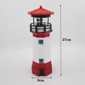 Custom 27cm Red Solar Lighthouse Garden Statue Rotating LED Lamp Waterproof Resin Sculpture Ornaments Outdoor Yard Lawn Patio