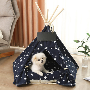 Tente <span class=keywords><strong>tipi</strong></span> pour chien de luxe imprimée, non en bois, lavable, avec motif étoiles <span class=keywords><strong>bleu</strong></span> <span class=keywords><strong>marine</strong></span>, lit d'intérieur confortable - Product Image 2