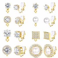 8 Pasang Set Anting Jepit Kristal Mutiara Paduan Emas atau Perak untuk Wanita Tanpa Tindik Perhiasan Pengantin Grosir