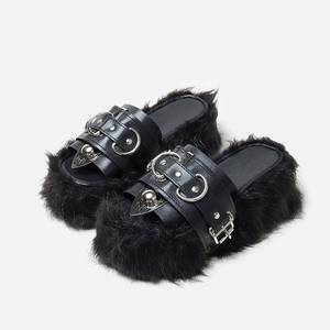 2023 New European and American Punk Two-wear <strong>Furry</strong> Sleeve <strong>Boots</strong> One-word <strong>slippers</strong> Women's Thick Sole <strong>Furry</strong> <strong>slippers</strong> - Product Image 1