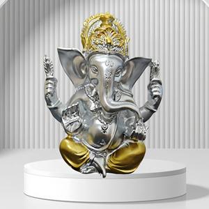 Patung Resin bersepuh emas terlaris ornamen religius India ramah lingkungan Asia Tenggara Ganesha dengan tampilan bunga teratai - Product Image 2