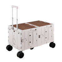 Chariot utilitaire pliable portable pour le camping en plein air, les pique-niques, les courses, la maison, boîte de rangement pliable à roulettes avec dessus en bois