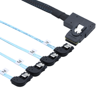 Câble interne de serveur haute vitesse en cuivre étamé, Mini SAS HD SFF-8087 à angle droit vers 4 SATA 7P à angle gauche, pour utilisation informatique