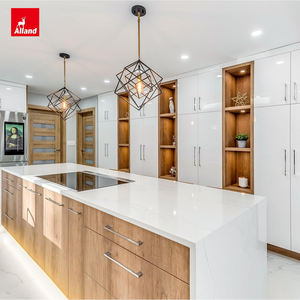 Cuisine moderne avec îlot en marbre et comptoir en cascade, armoires de cuisine de luxe Alland, finition brillante, rénovation, décoration, Australie - Product Image 3