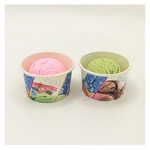 Descartável 3oz 5oz 8oz Ice Cream Embalagem Paper Bowl Custom Food Grade Sobremesa Paper Cup Com Tampa Ice Cream Gelato Yogurt Cups