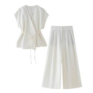 2025 Summer New <strong>Hot</strong> Sale Womens Fashion <strong>Clothing</strong> <strong>Linen</strong> Vest Pleated Trousers 2 Piece Set - Product Image 1