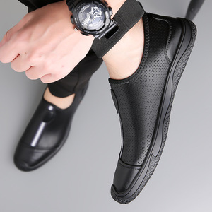 Chaussures bateau pour hommes en cuir véritable respirant, à enfiler, bout rond, doublure en mesh, semelle extérieure en caoutchouc, semelle intermédiaire en EVA - Product Image 4