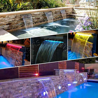 Cascade de piscine en acier inoxydable avec lame de cascade et éclairage LED