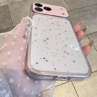 Coque de téléphone transparente en TPU époxy à paillettes et sequins, à changement instantané, pour iPhone 17, 16, 15, 14 Pro Max, avec grande fenêtre de protection de l'appareil photo